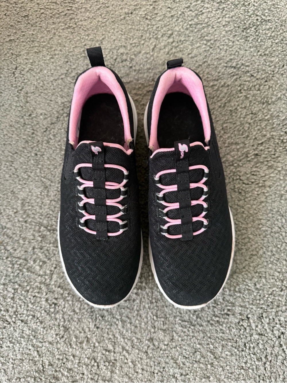 Kids Sketchers- Black & Pink Lightweight Slip-On Sneakers, Size 1